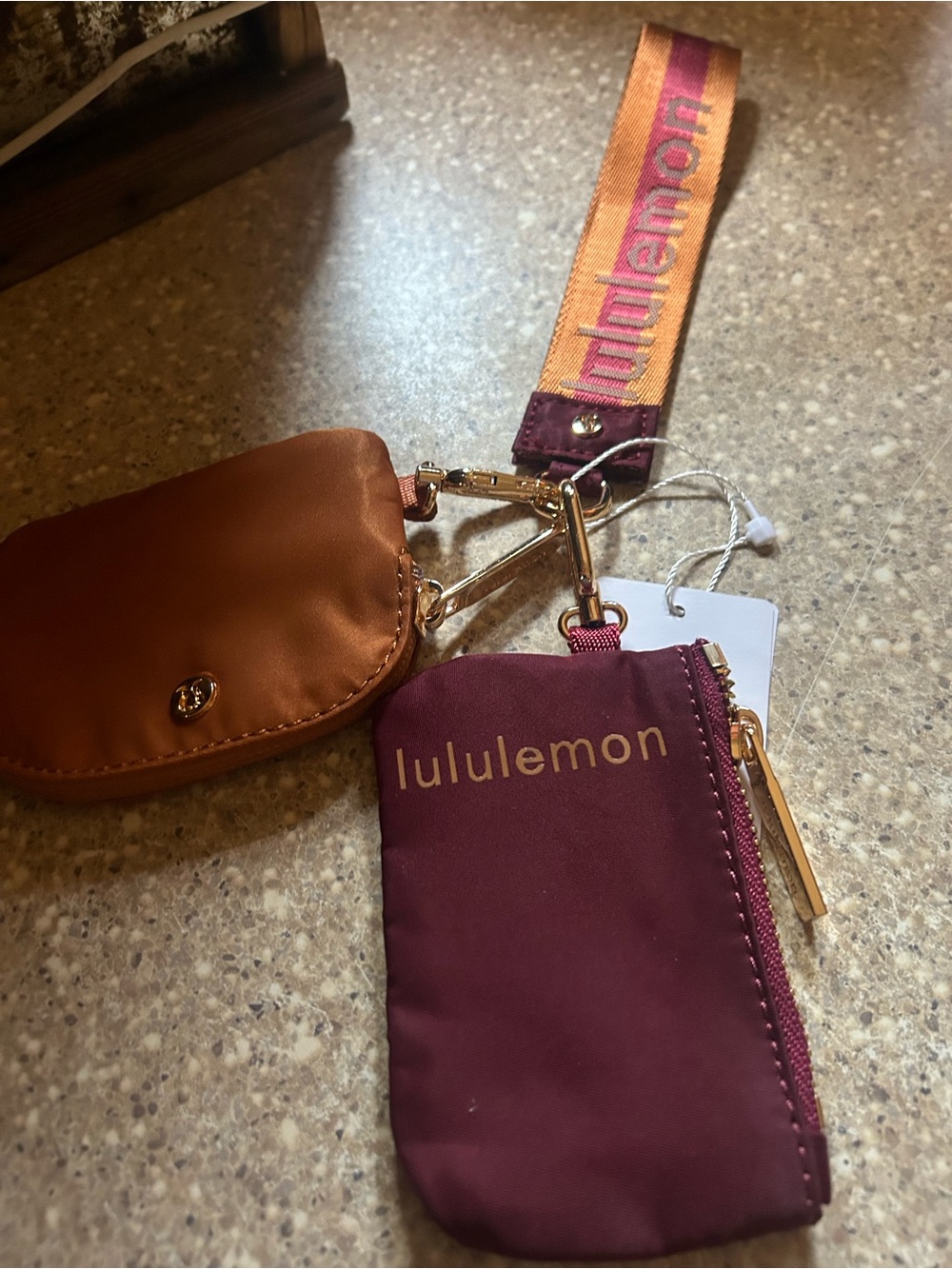 lululemon athletica Burgundy Key & Card Pouch with Tan Strap